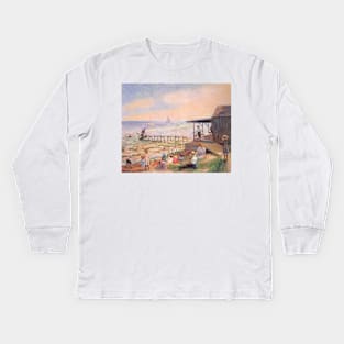 Beach Side By William James Glackens Digitally Enhanced Kids Long Sleeve T-Shirt